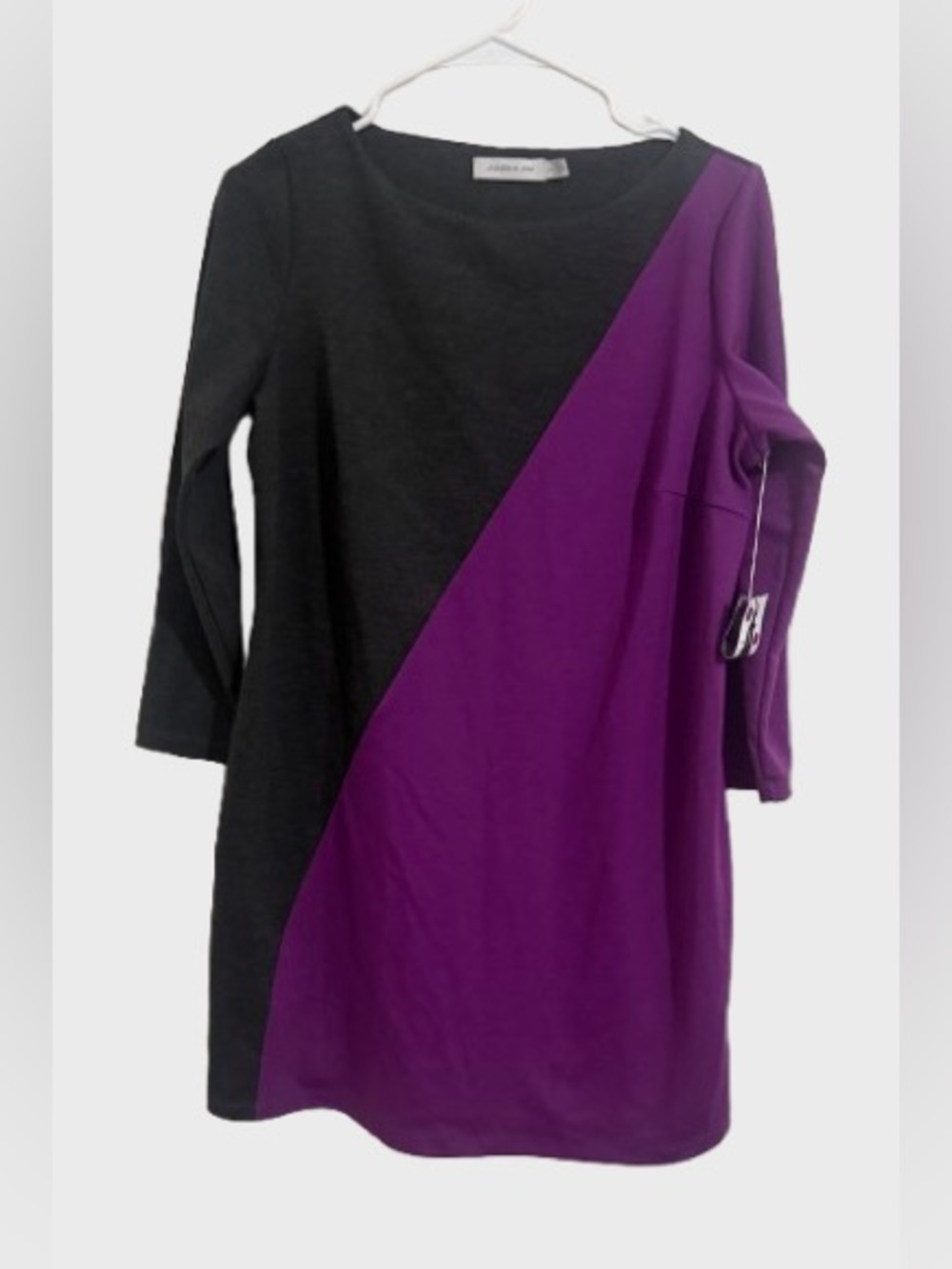 Color-Block Black and Purple Long Sleeve Dress